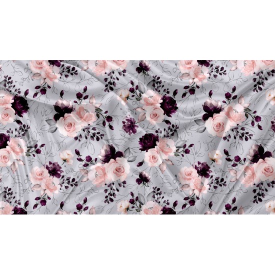 Printed Cuddle Minky floral pink and grey - PRINT IN QUEBEC IN OUR WORKSHOP